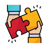 two hands holding a red and yellow puzzle piece